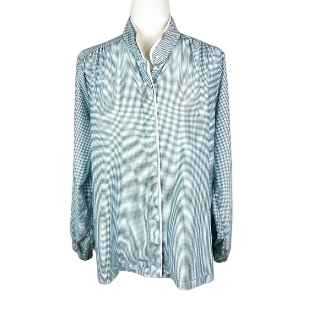 Mdme Joren Button Down Shirt Women 40 Blue Checkered Long Sleeve Casual VTG
